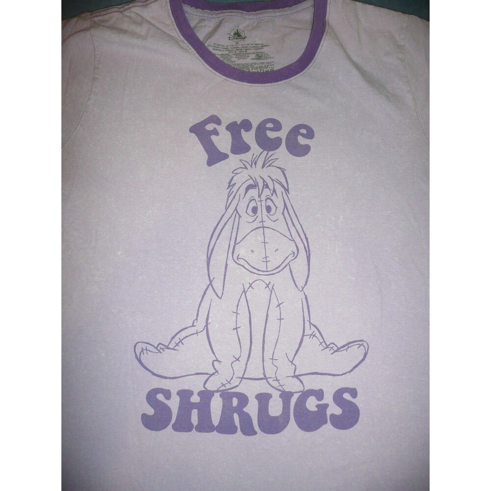 Eeyore Tee Shirt Free Shrugs Woman's Fitted XL Purple Pre-Loved Disney Ringer